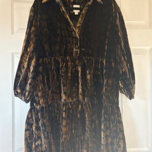 Maeve Gold and Black Velvet Tiered Midi Dress